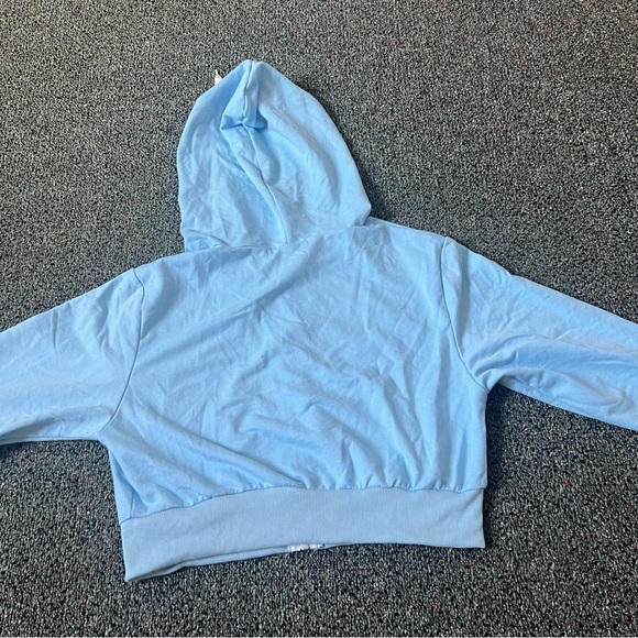 SHEIN Light Pastel Blue & White Zip Up Cropped Hoodie Sweater Lightweight Top S - Picture 9 of 12